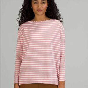 Lulu Back In Action Long Sleeve in Yachtie Stripe Pink Pastel White